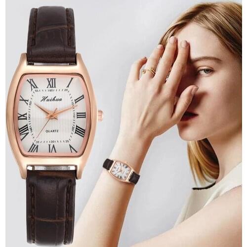 Retro Rectangle Exquisite Watches Women Fashion Quartz Ladies Wristwatches 2021Brand Simple Woman Leather Clock With Roma Scale