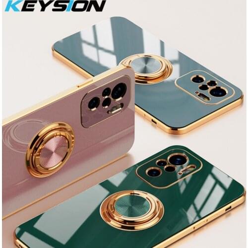 KEYSION Luxury Plating Case for Redmi Note 10 10 Pro Max 10S Note 9T 5G Ring Stand silicone Phone Cover for Xiaomi Mi 11 Lite