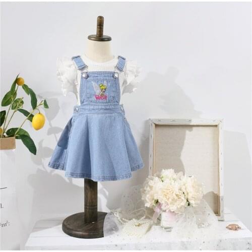 Tonytaobaby Girls' New Casual Cartoon Embroidered Denim Braces Dress for Summer