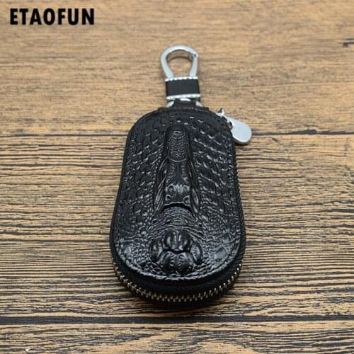 Etaofun 2018 Crocodile car Key Holder Wallet 100% Genuine Leather Unisex Solid Key Wallet Organizer Bag Keys Housekeeper Wallet