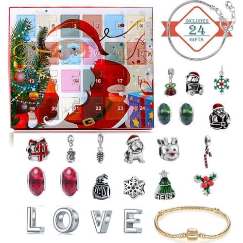 Christmas Advent Calendar DIY Bracelet Countdown To 24 Days Christmas Kids Gift Set Christmas Santa Claus Elk Box Calendar Set