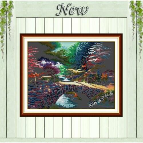 Small bridge stream diy black cloth painting counted on canvas DMC 14CT 11CT unprinted Cross Stitch Embroider kit Needlework Set