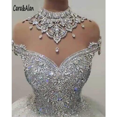 Sparkle Crystal vestidos de novia 2020 Wedding Dress High Neck Luxury Bridal Gowns Backless Beaded Princess robe de mariee