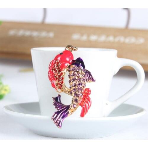 Lovely Double Carp Fish Cute Crystal Charm Purse Handbag Car Key Keyring Keychain Party Wedding Birthday Gift