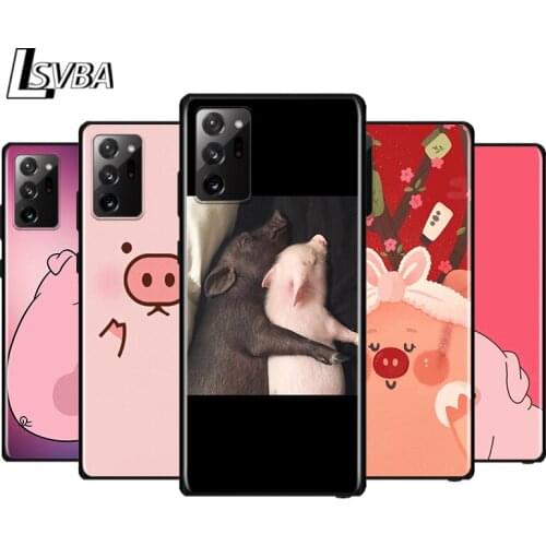 Cartoon Funny Pig for Samsung Galaxy Note 20 Ultra 10 9 8 Pro S10E S10 5G S9 S8 S7 Plus Bright Black Phone Case