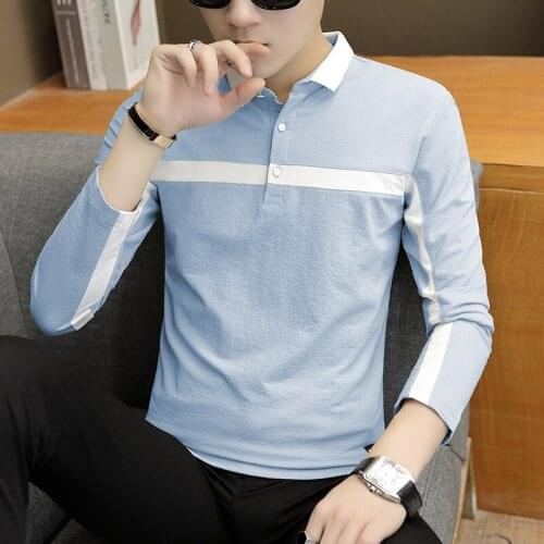 Mens Cotton POLO Shirt Long Sleeve Slim Fashion T-shirt Spring and Autumn Men Clothing Tops Casual T Shirt for Men