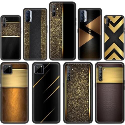 Soft Phone Case Cover for Realme C3 C20 C21 7 X7 Pro V15 5 6 6i C11 XT X50 7 Global Q2 Pro Q2i Coque Black and Gold