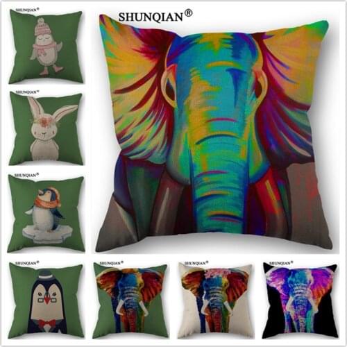 Linen Cotton elephant penguin rabbit Pillow Cover Custom Print Home Decorative Throw Pillows Cases 45x45cm one side C415110