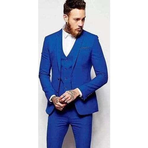 New Arrival Two Buttons Royal Blue Groom Tuxedos Groomsmen Notch Lapel Mens Suits Blazers (Jacket+Pants+Vest+Tie) W:1004