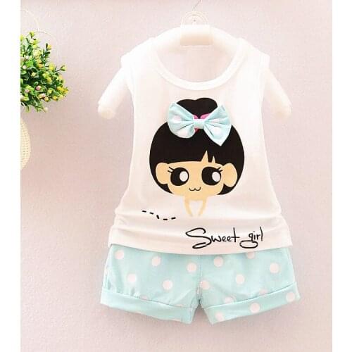 Okoufen 2019 new baby girl clothes suit summer sleeveless girl t shirt children cotton vest girls suit kids clothing sets