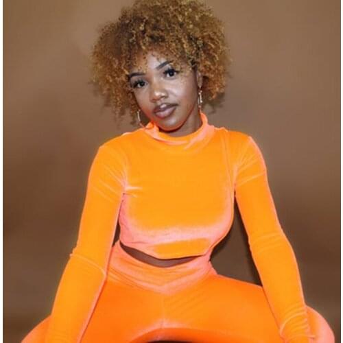 OMSJ Fashion Brown Velvet Tracksuit High Neck Women Long Sleeve Crop Tops And Overalls Two Piece Sets Workout Fitness Activewear