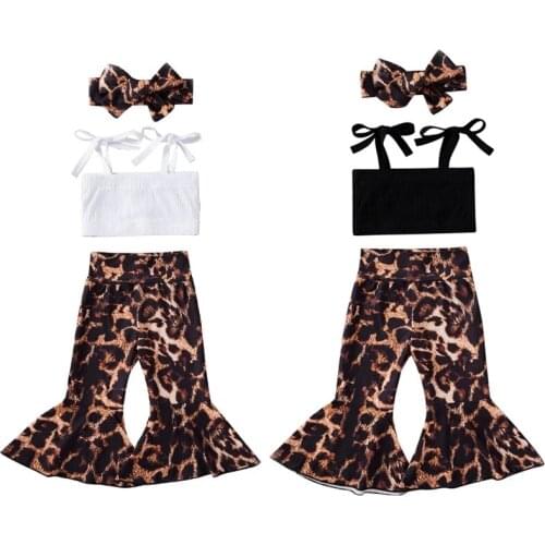 0-24M Newborn Baby Girls Clothes Sets 3pcs Strapless Belt Vest Tops Leopard Print Flare Pants Headband