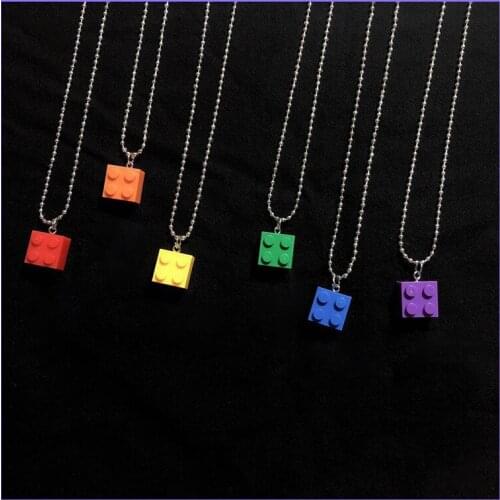 Multicolor Building Block Necklace Keychain Splicing Necklace Heart-Shaped Puzzle Elements Party Couple Valentines Girl Gifts