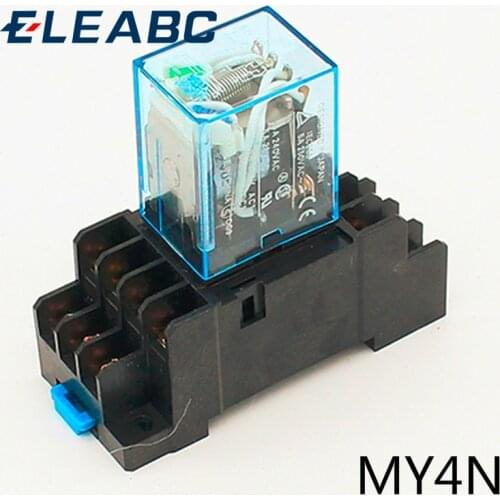 MY4 Power Relay MY4NJ with Din Rail Mount Socket Base 14 Pins 12V/24V 110V/220V MY4N Relay Switch