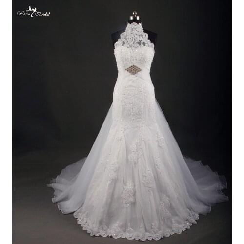 RSW748 Hot Sale Halter Neck Keyhole Back Mermaid Wedding Dress Removable Skirt