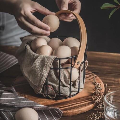 Nordic Ins Iron Storage Baskets Vintage Picnic Basket Props Home Household Living Room Fruit, vegetable and egg basket