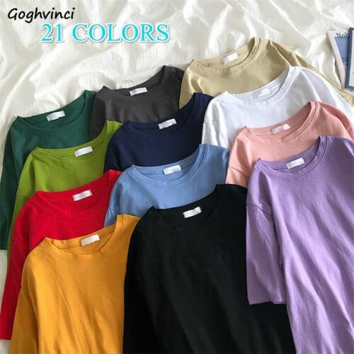 T-shirts Women Solid Multicolor All-match Leisure Korean Style Hot Sale Female Summer Basic Tees Tops Loose Chic Minimalist New