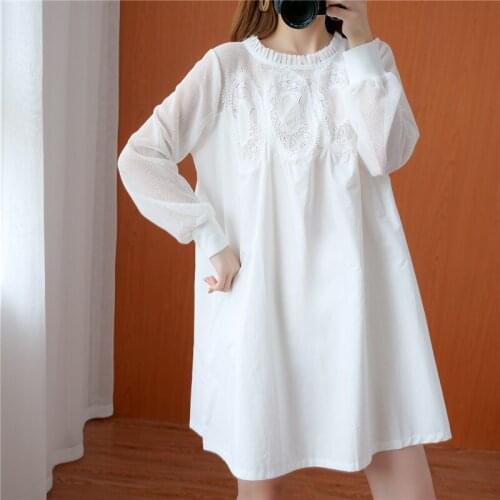 Oversized Lace Patchwork Hollow Out Women Dresses Solid A-Line Loose Lady Elegant Pulls Outwear Tops