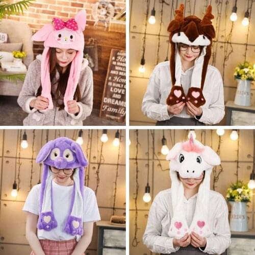 1pc 60cm Funny Unicorn And Rabbit Hat With Ears Moving Plush Toy Stuffed Soft Hat Doll Cute Birthday Gift For Kids Girl