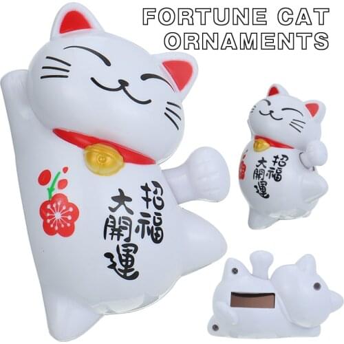 1pc New Solar Powered Lucky Maneki Neko Waving Beckoning Fortune Cat Car Decor