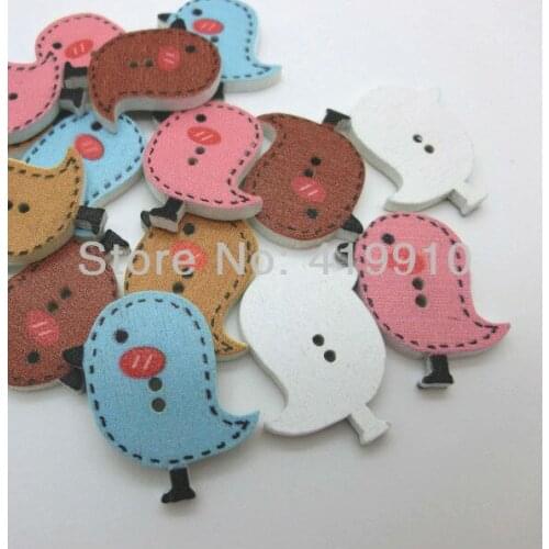 Free shipping -100PcsRandom Mixed Wood Sewing Buttons 2 Holes Birds Pattern Scrapbooking 23x26mm J1644