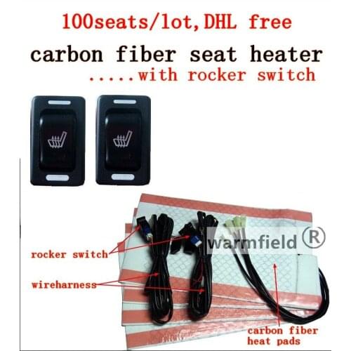 100 seats/lot, 12V,carbon fiber car seat heater kits with rocker siwtch car heater