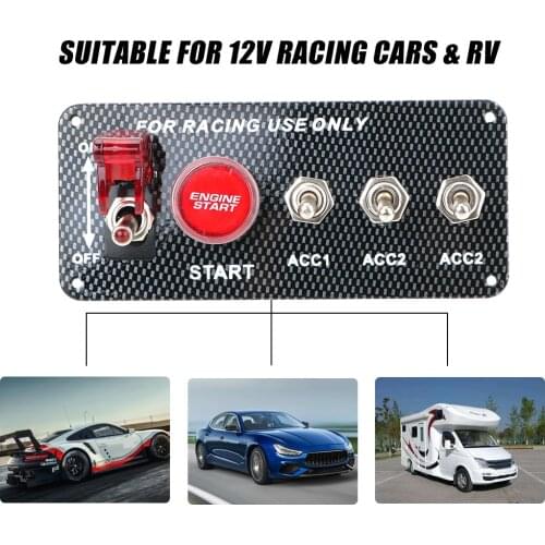 12V LED Ignition Switch Panel Carbon Fiber LED Toggle Switch for Racing Car Engine Start Push Button High Quality