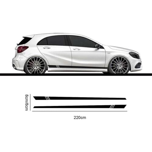 2pcs Car Styling Universal Black PVC 220*8CM Door Side Skirt Stripes Stickers Vinyl Decal Body Decals