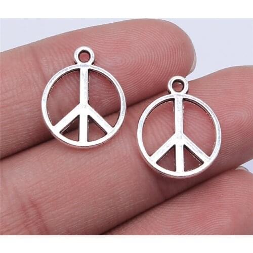 20Pcs 14x17mm Peace Symbol Charms Hand Made Jewelry Accessories For Jewelry Making Antique Silver Color Alloy Charms