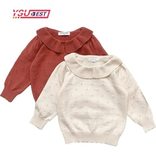 2021 Girls Knitted Lace Hollowed Out T-shirt Lantern Long Sleeve Bottoming T Shirt Princess Toddler Kids Sweater Top Clothes