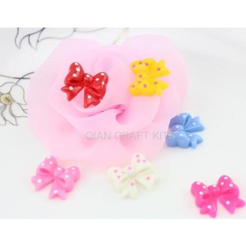 250pcs Resin lovely kawaii polk dot coloful bowknot cabochons Flatbacks cell phone decor,hair pin DIY 18mm