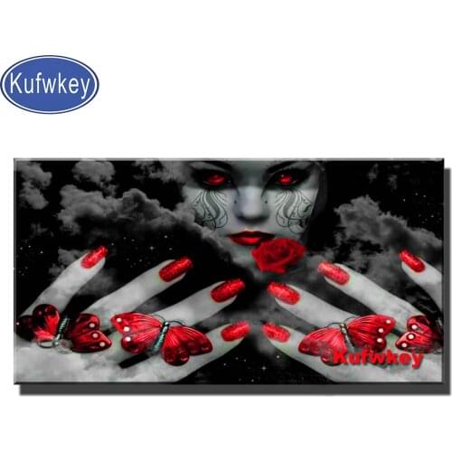 Darkness Red Eye Woman diamond embroidery,Portrait painting full round drill 3d cross stitch mosaic diamond painting Handicraft