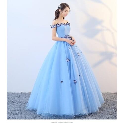 Free ship light blue butterfly fairy garden ball gown medieval dress Renaissance queen Victorian cosplay ball gown Belle Ball