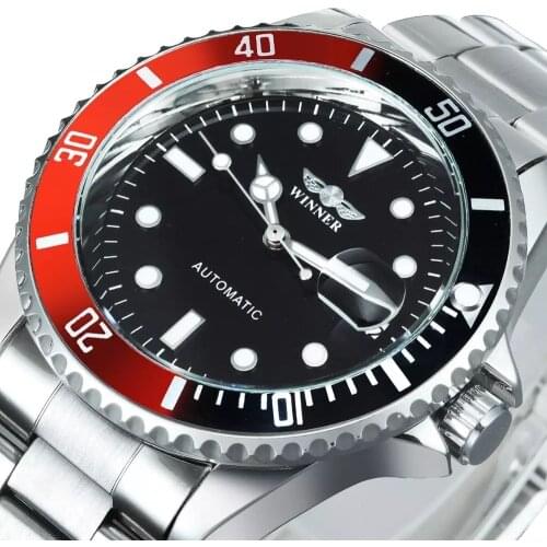 WINNER Official Fashion Dress Watches Stainless Steel Automatic Watch Men Date Display Classic Sport Style Mechanical Wristwatch