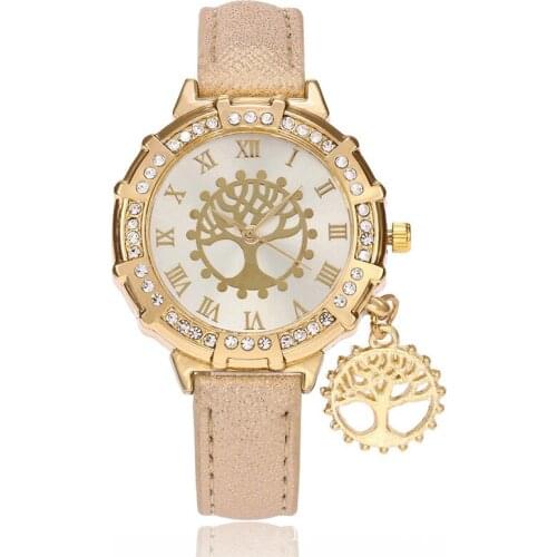 2017 Women Watches Fashion Causal Ladies Bracelet Watches Women Quartz Wristwatch Relogio FemininoWishing Tree Pendant Gold