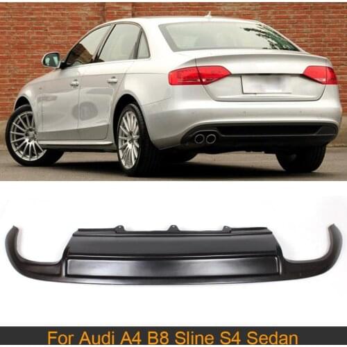 Black FRP Car Rear Diffuser For Audi A4 B8 S4 Sline Sedan Only 2009 - 2012 Four Outlet Rear Bumper Diffuser Lip Spoiler Splitter