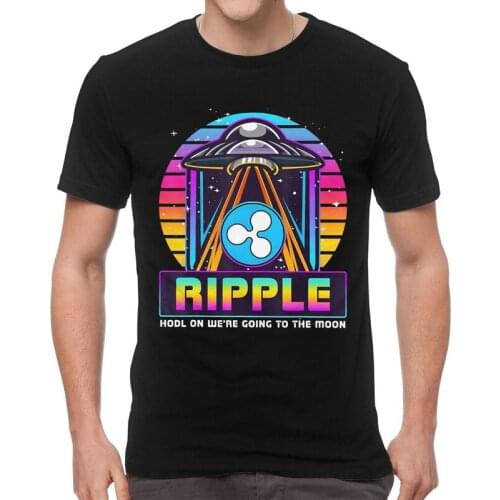 Mens Ripple XRP HODL On We Are Going To The Moon T-Shirt Vaporwave Bitcoin Tshirt Short Sleeve Hip Hop T Shirt Cotton Tee Tops