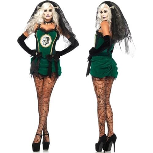 Carnival Deluxe Vampire Zombie Gothic Halloween Ghost Green Bride Costume Adult Women Wicked Cosplay Party Fancy Dress