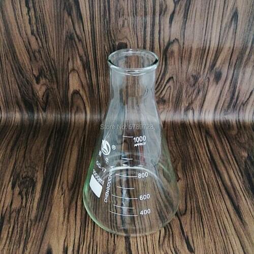 1pc 1000ml Laboratory Chemical Equipment,Erlenmeyer Borosilicate Glass Flask Wide Neck Flask Conical Triangular Flask