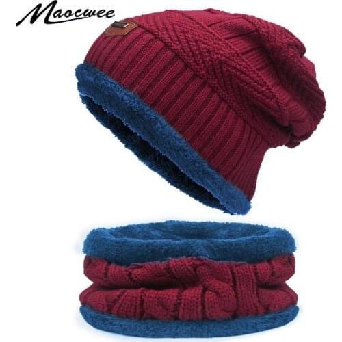 Two-piece Scarf Hat Set Women Men Beanies Knitted Skullies Hats Winter Warm Wool Crochet Caps Unisex With Natural Fashionable