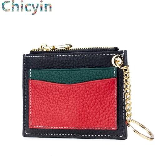 Korean Ultra Thin Card Case Leather Multi Card Zipper Card Case Key Chain Mini Wallet Womens Pocket Change