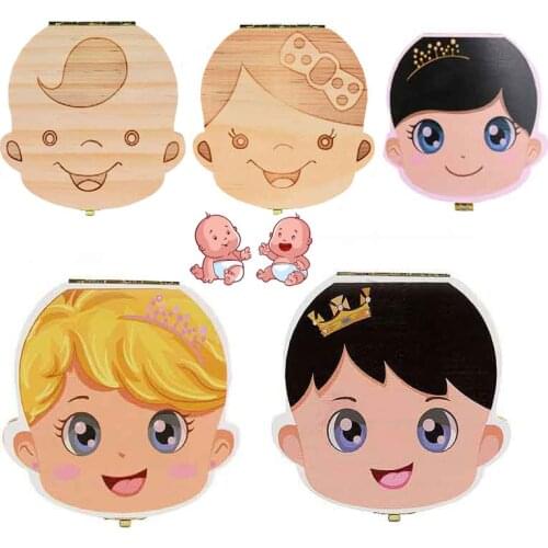 Tooth Box Storage Dutch/Spanish/English/Russian/French/ Portuguese/Greece Text Baby Wood Case Save Milk Teeth Collection Holder