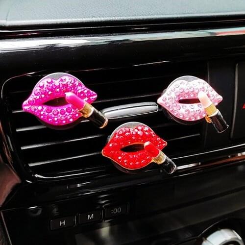 Red Diamond Lipstick Car Air Conditioner Outlet Aromatherapy Clip Red Lips Car Accessories Interior Woman Perfume Air Freshener