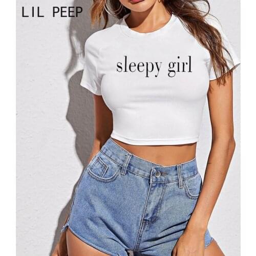 Sleep Girl Summer T-shirt Letter Printed T Shirt Women Fashion Casual Harajuku Tshirt Female Tee Crop Tops Clothes