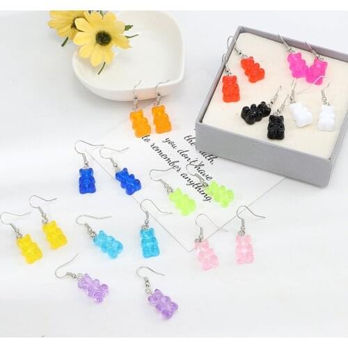 Cartoon Cute Resin Hooks Earrings Girls Colorful Animal Bear High Quality Candy Color Gifts Drop Earrings Jewelry For Womens