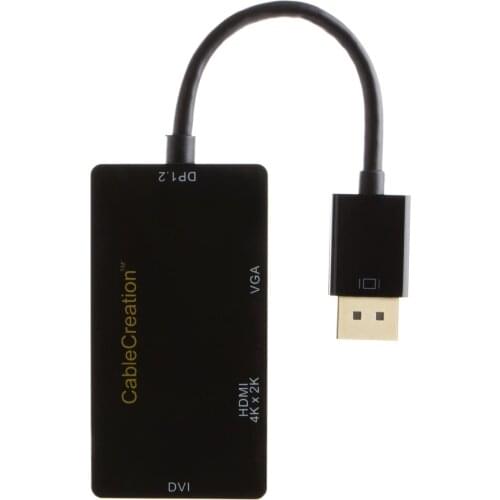 Multi-Function Displayport DP to HDMI/DVI/VGA Adapter, 3 in 1 DP Displayport Adapter, Support HDMI 4K x 2K Resolution, Black
