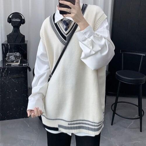 Sweater Vest Women Long Preppy Loose Plus Size Unisex Couple Preppy Teens Autumn Harajuku Ins Uniform Famale Clothing Spring