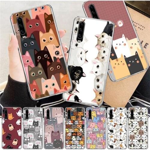 Cartoon Cute Cats Background Soft Cover Phone Case For Huawei P30 P20 P10 P40 Mate 30 20 10 Pro Lite P Smart Z Plus + Customized
