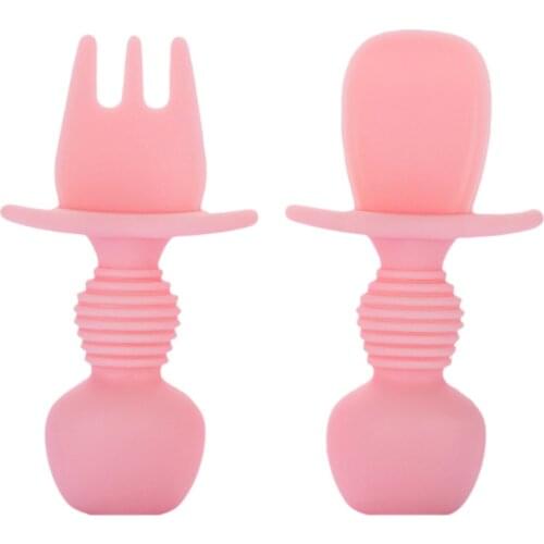 Baby Feeding Spoon And Fork Set Soft Safe Silicone Eating Training Spoon Encourage Baby Self-feeding