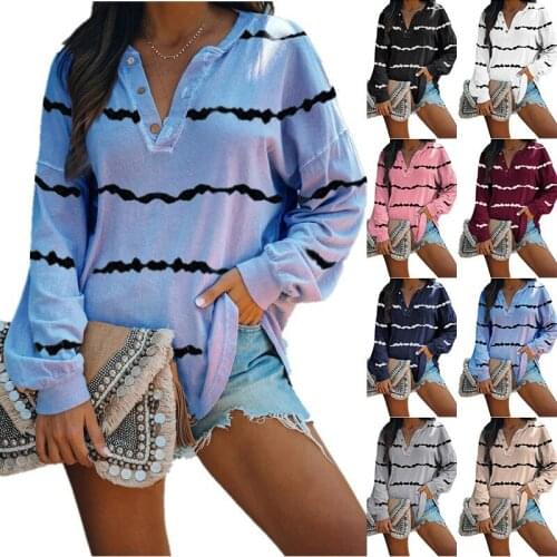 Autumn Fashion Women Casual T-Shirts Long Sleeve Stripe Tops Simple Solid Color Loose Long-Sleeve T Shirts